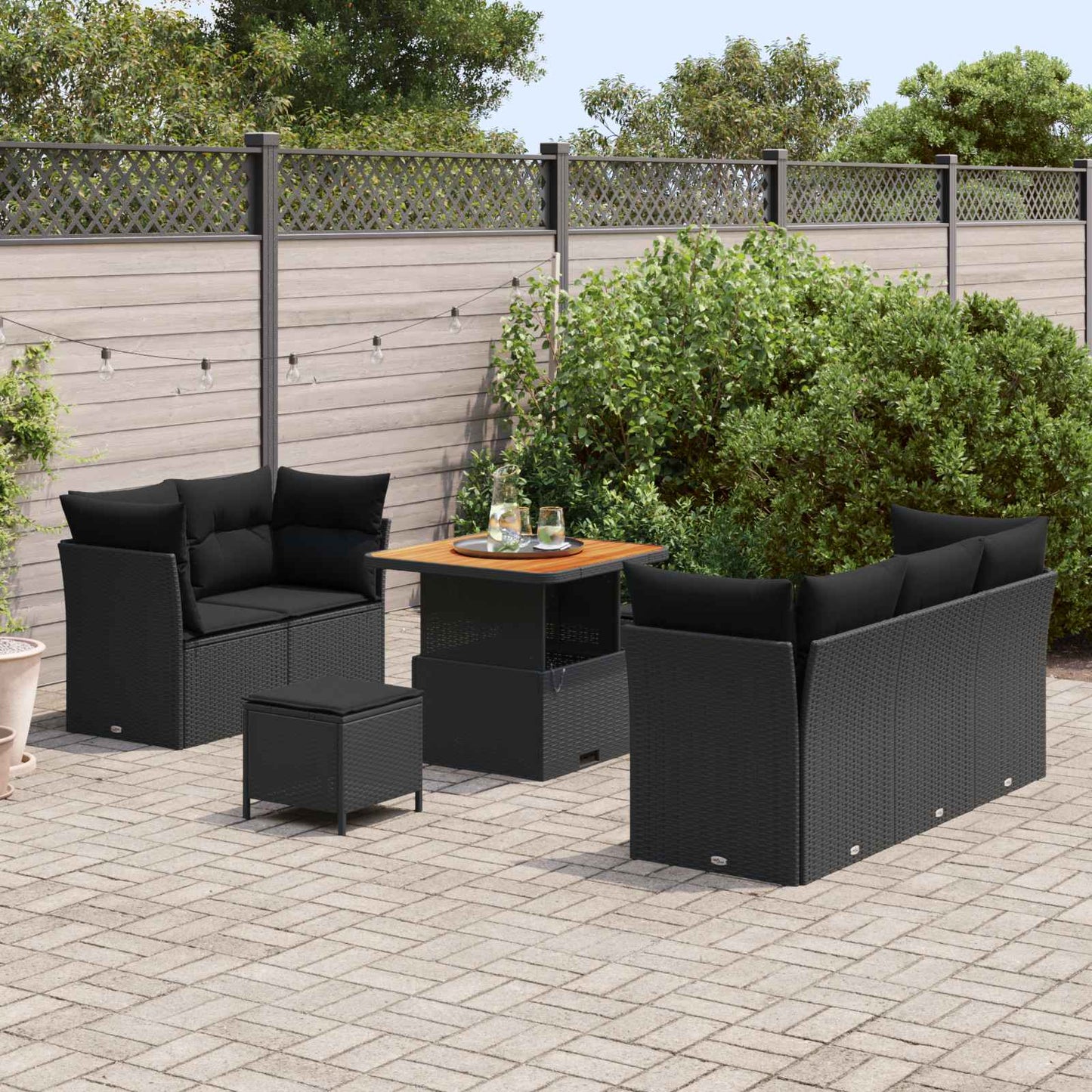 Set Divano da Giardino con cuscino con archiviazione 8 pcs Nero | homemem39