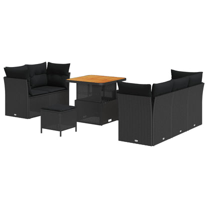 Set Divano da Giardino con cuscino con archiviazione 8 pcs Nero | homemem39