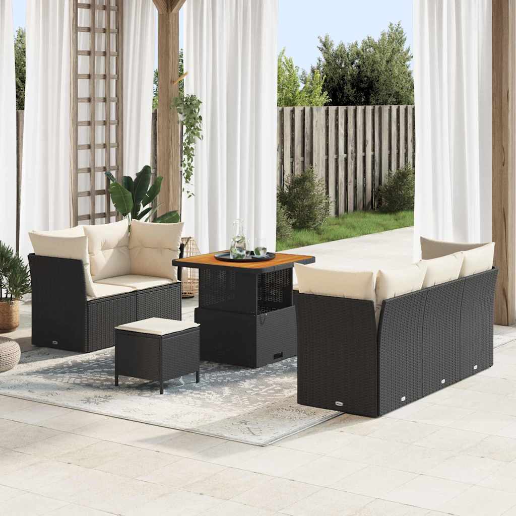 Set Divano da Giardino 8 pcs Nero e Crema polyrattan | homemem39
