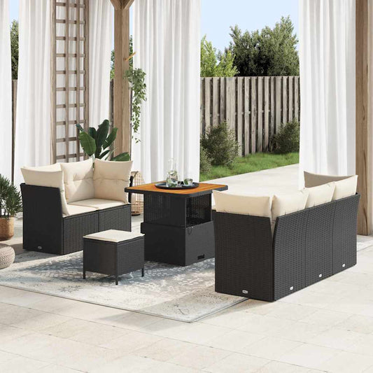 Set Divano da Giardino 8 pcs Nero e Crema polyrattan