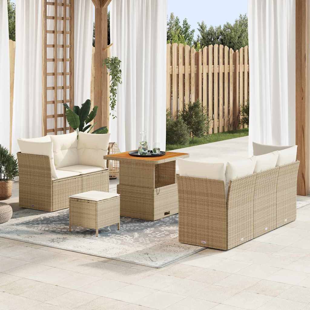 Set Divano da Giardino 8 pz 5-Numero di posti Beige e Crema