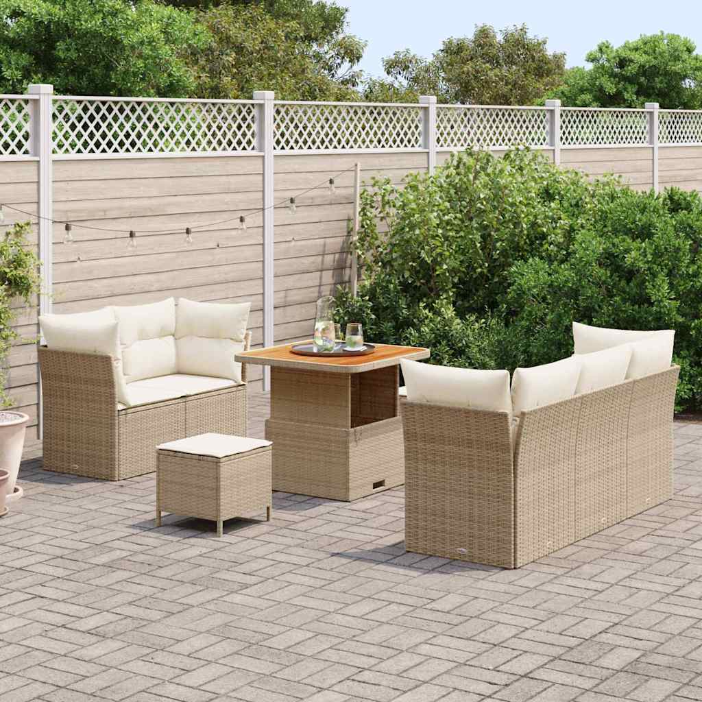 Set Divano da Giardino 8 pz 5-Numero di posti Beige e Crema