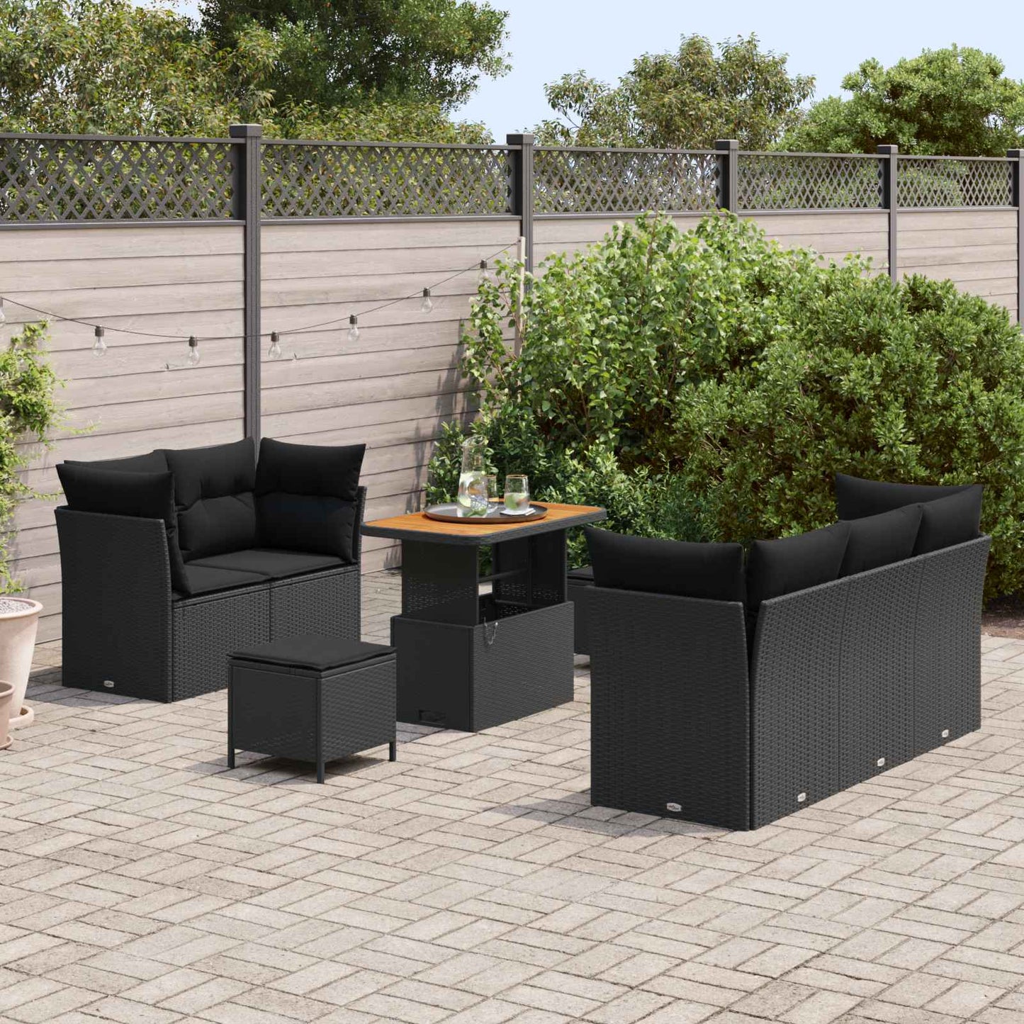 Set Divano da Giardino con cuscino con archiviazione 8 pcs Nero | homemem39