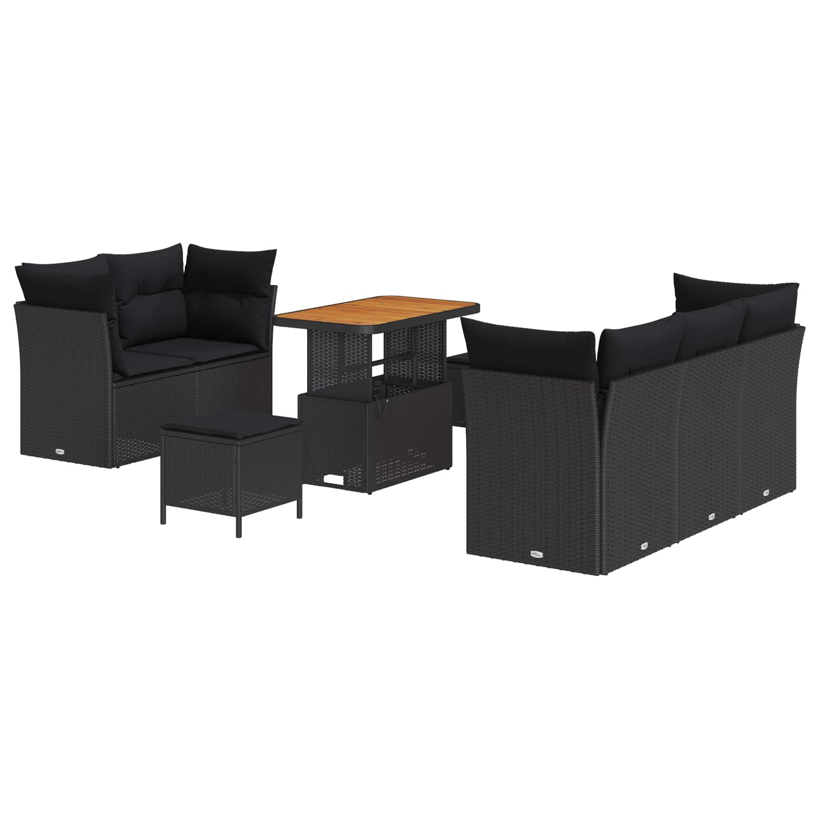 Set Divano da Giardino con cuscino con archiviazione 8 pcs Nero | homemem39