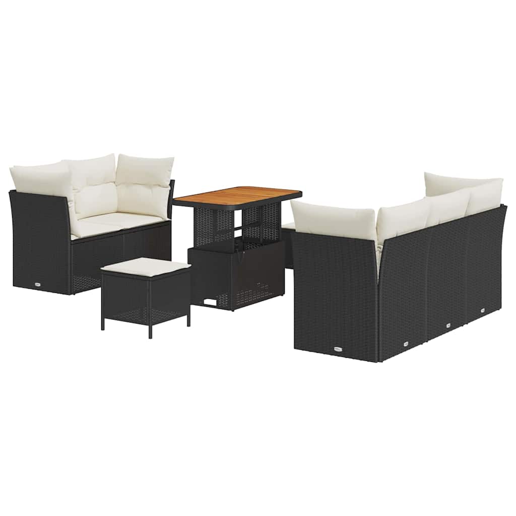 Set Divano da Giardino con cuscino 8 pcs Nero e crema | homemem39
