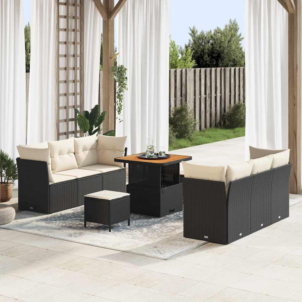 Set Divano da Giardino 9 pcs Nero e Crema polyrattan | homemem39