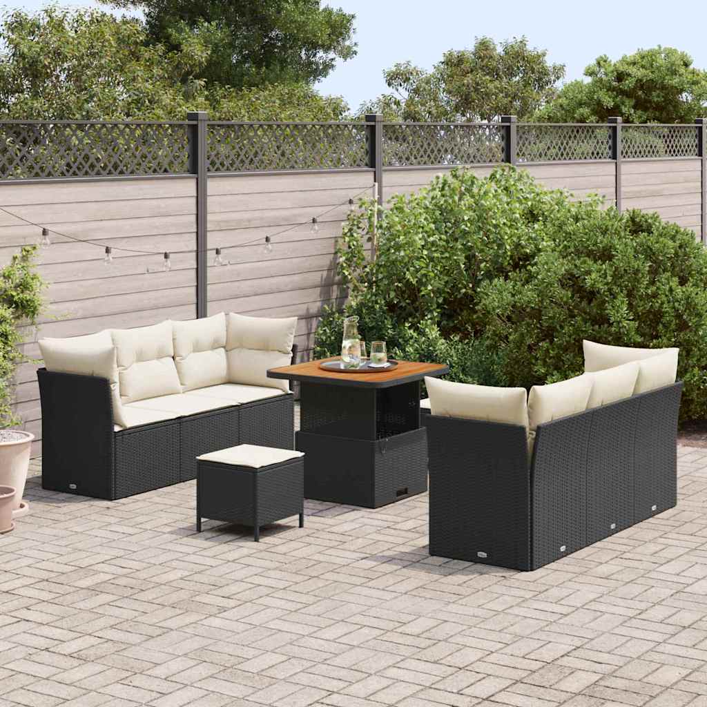 Set Divano da Giardino 9 pcs Nero e Crema polyrattan | homemem39