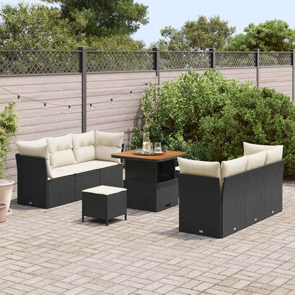 Set Divano da Giardino 9 pcs Nero e Crema polyrattan | homemem39