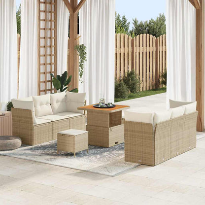 Set Divano da Giardino 9 pcs Beige e Crema polyrattan