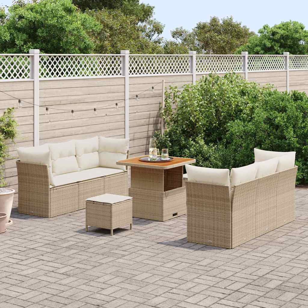Set Divano da Giardino 9 pcs Beige e Crema polyrattan