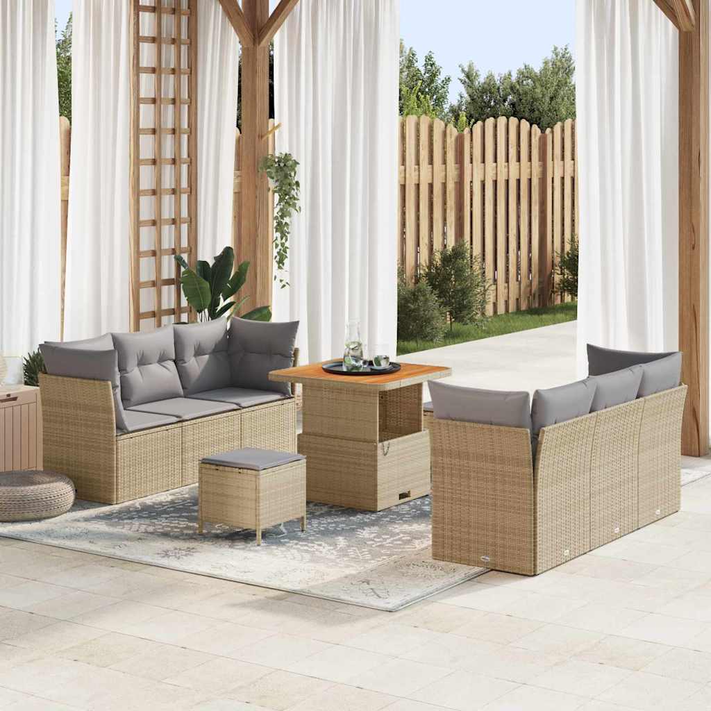 Set Divano da Giardino 9 pcs Beige e Grigio Chiaro polyrattan