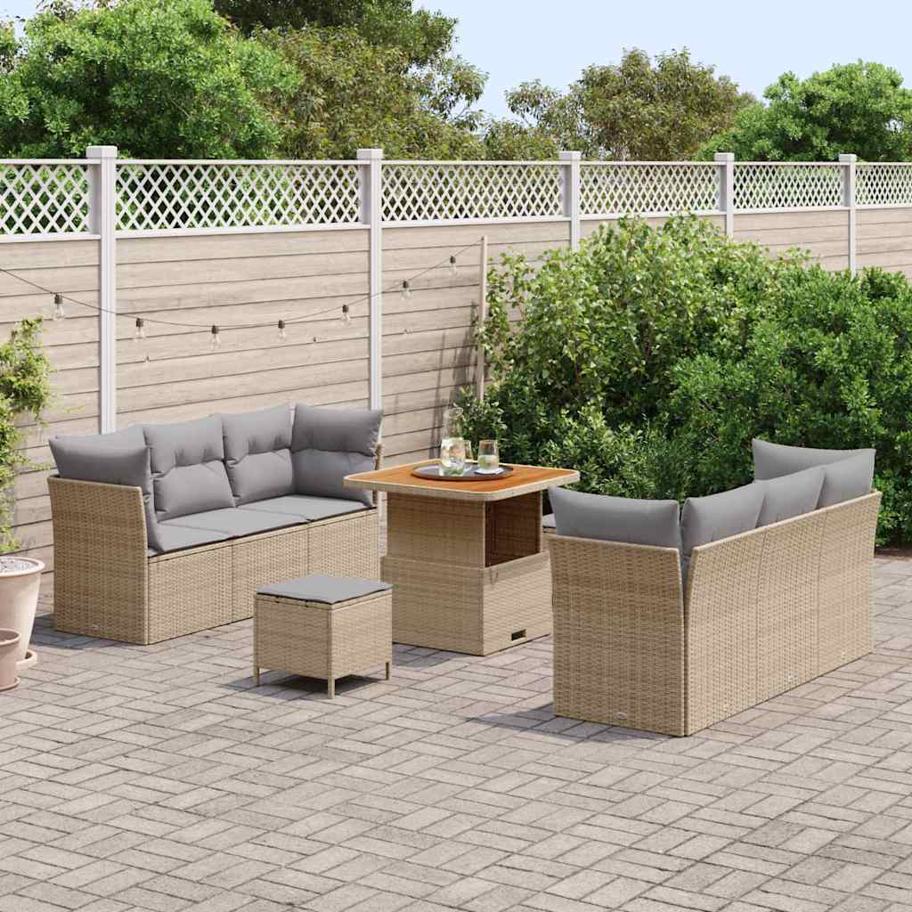 Set Divano da Giardino 9 pcs Beige e Grigio Chiaro polyrattan