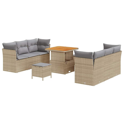 Set Divano da Giardino 9 pcs Beige e Grigio Chiaro polyrattan