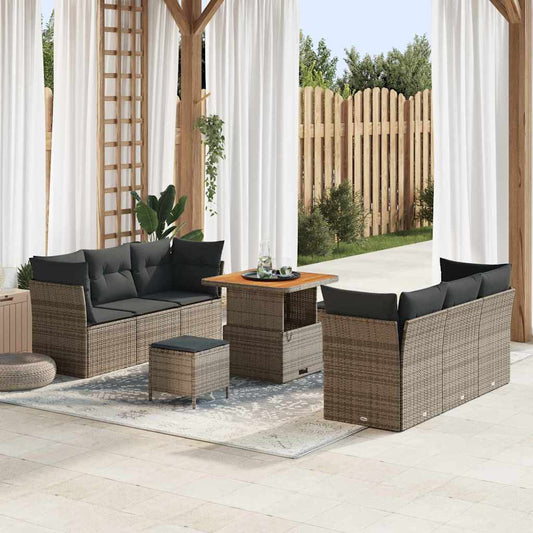 Set Divano da Giardino con cuscino 9 pcs Grigio polyrattan