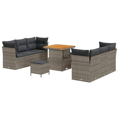 Set Divano da Giardino con cuscino 9 pcs Grigio polyrattan