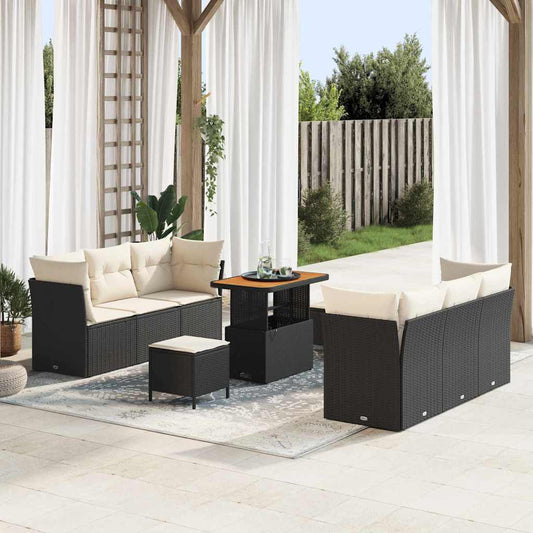Set Divano da Giardino 9 pcs Nero e Crema polyrattan