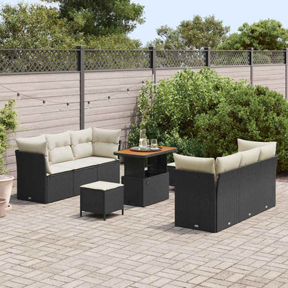 Set Divano da Giardino 9 pcs Nero e Crema polyrattan | homemem39