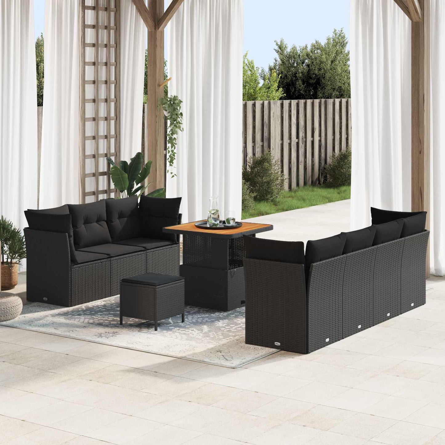 Set Divano da Giardino con cuscino 10 pcs Nero | homemem39