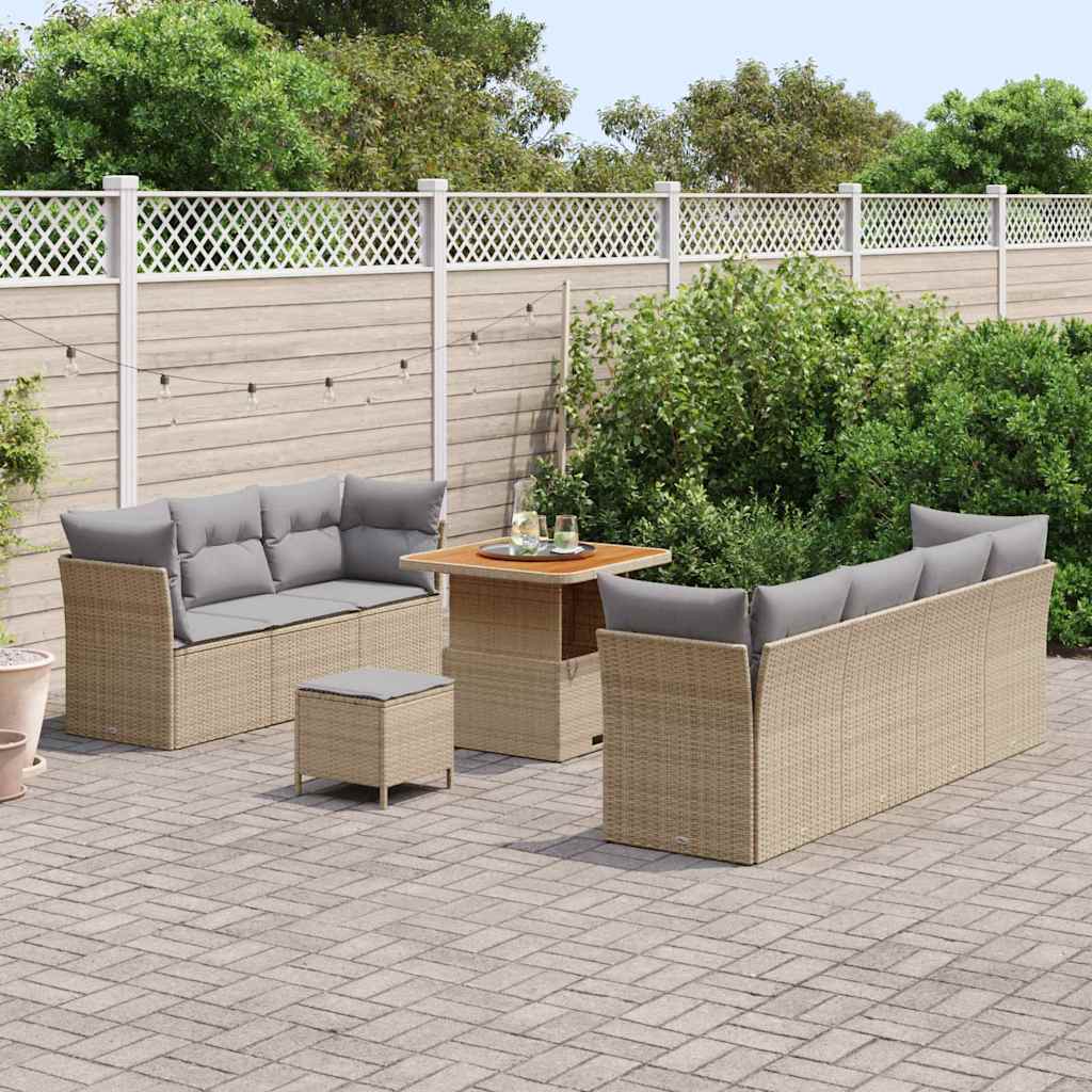 Set Divano da Giardino con cuscino 10 pcs beige e grigio chiaro