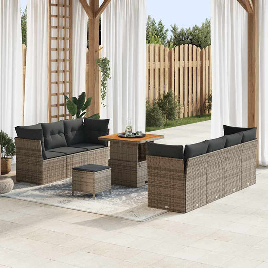 Set Divano da Giardino con cuscino 10 pcs Grigio polyrattan