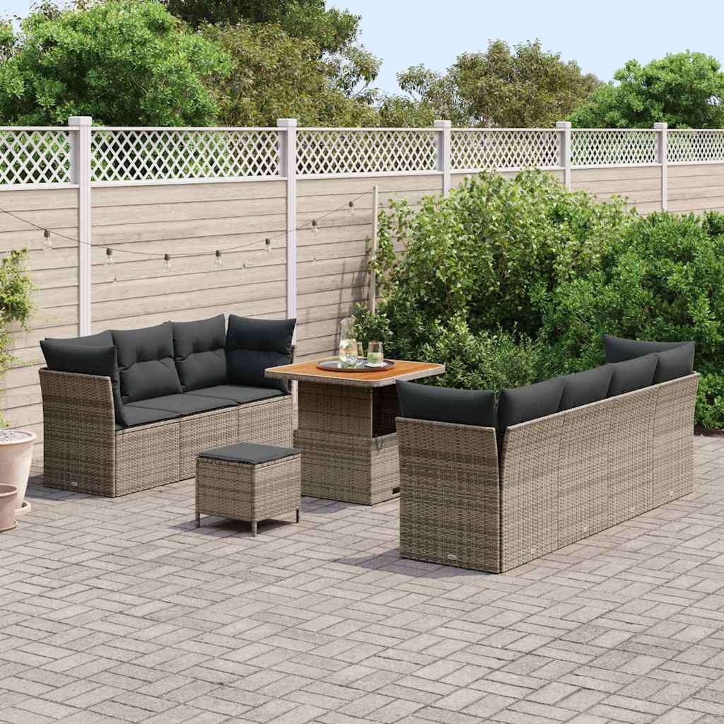 Set Divano da Giardino 10 pz 9-Numero di posti Grigio