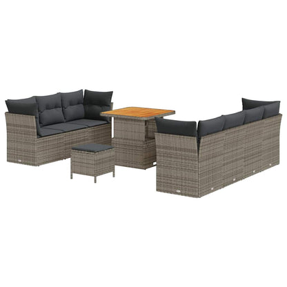 Set Divano da Giardino 10 pz 9-Numero di posti Grigio