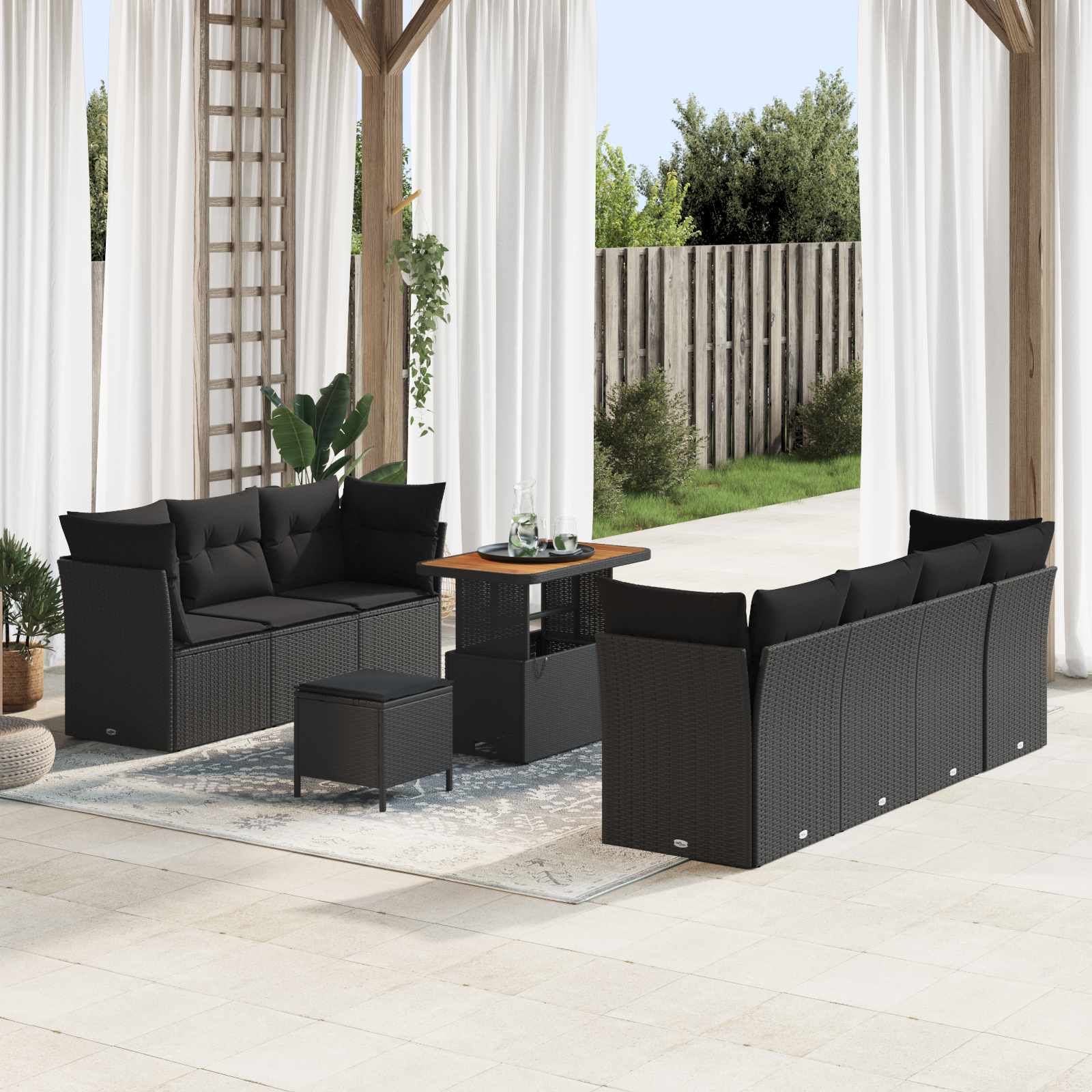 Set Divano da Giardino con cuscino 10 pcs Nero | homemem39