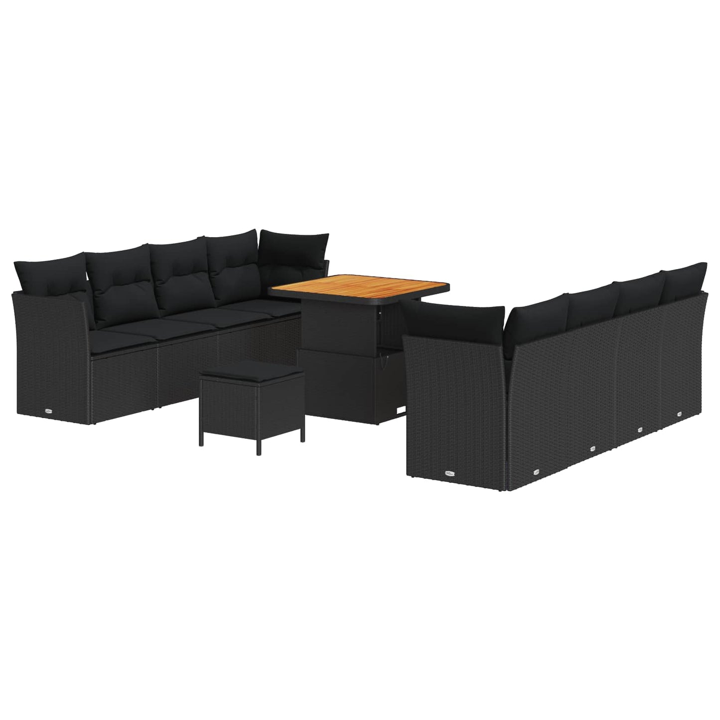 Set Divano da Giardino 11 pz 8-Numero di posti Nero polyrattan