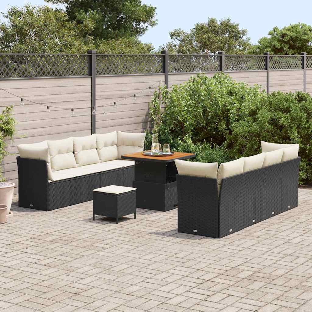 Set Divano da Giardino 11 pz 8-Numero di posti Nero e Crema