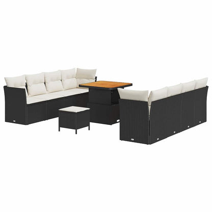 Set Divano da Giardino 11 pz 8-Numero di posti Nero e Crema
