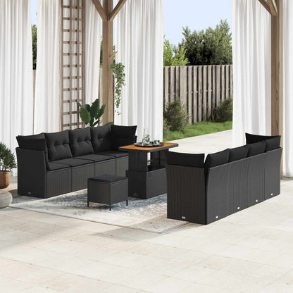 Set Divano da Giardino 11 pz 8-Numero di posti Nero polyrattan