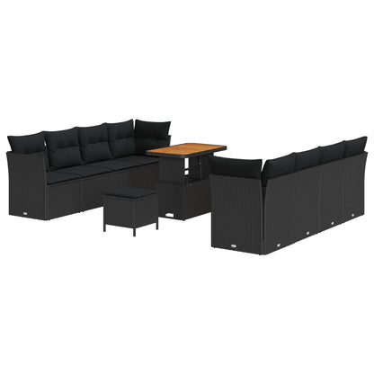 Set Divano da Giardino 11 pz 8-Numero di posti Nero polyrattan