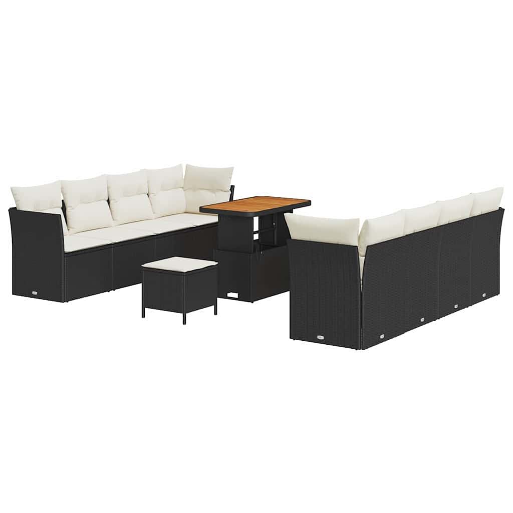 Set Divano da Giardino 11 pcs Nero e Crema polyrattan | homemem39