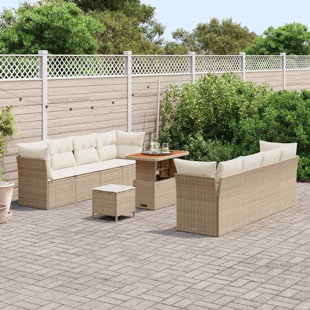 Set Divano da Giardino 11 pz 8-Numero di posti Beige e Crema