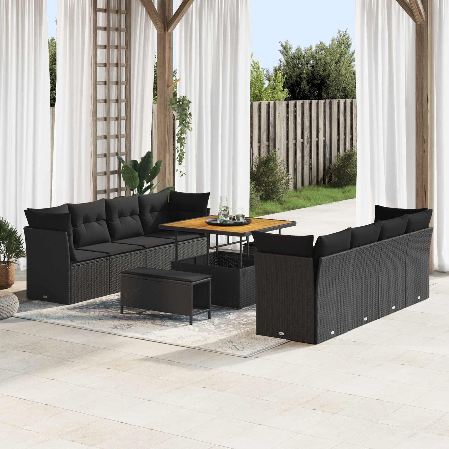 Set Divano da Giardino 11 pz 8-Numero di posti Nero polyrattan