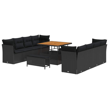 Set Divano da Giardino 11 pz 8-Numero di posti Nero polyrattan