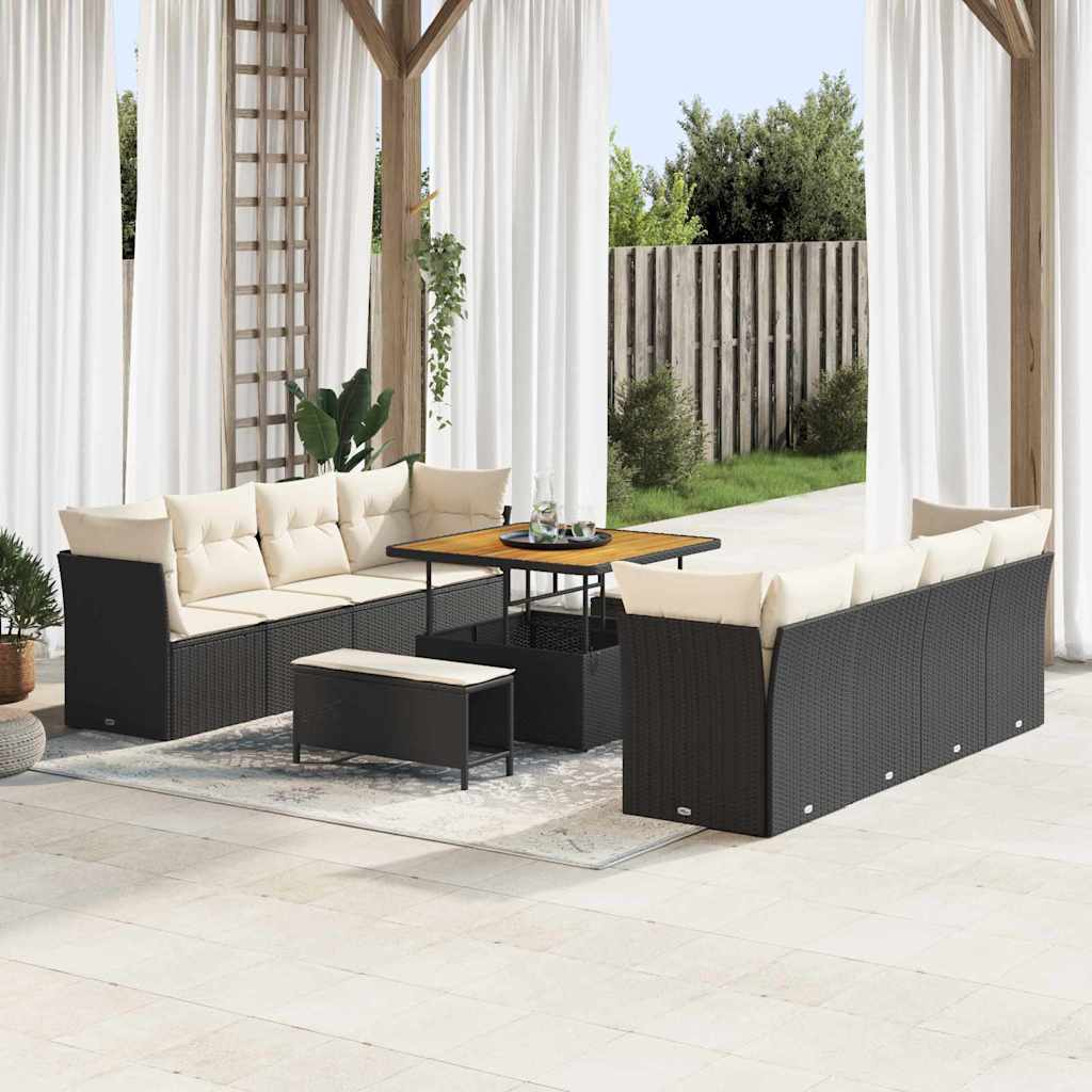 Set Divano da Giardino 11 pcs Nero e Crema polyrattan | homemem39