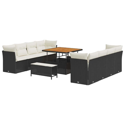 Set Divano da Giardino 11 pcs Nero e Crema polyrattan | homemem39