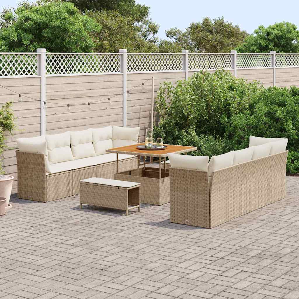 Set Divano da Giardino 11 pcs Beige e Crema polyrattan | homemem39