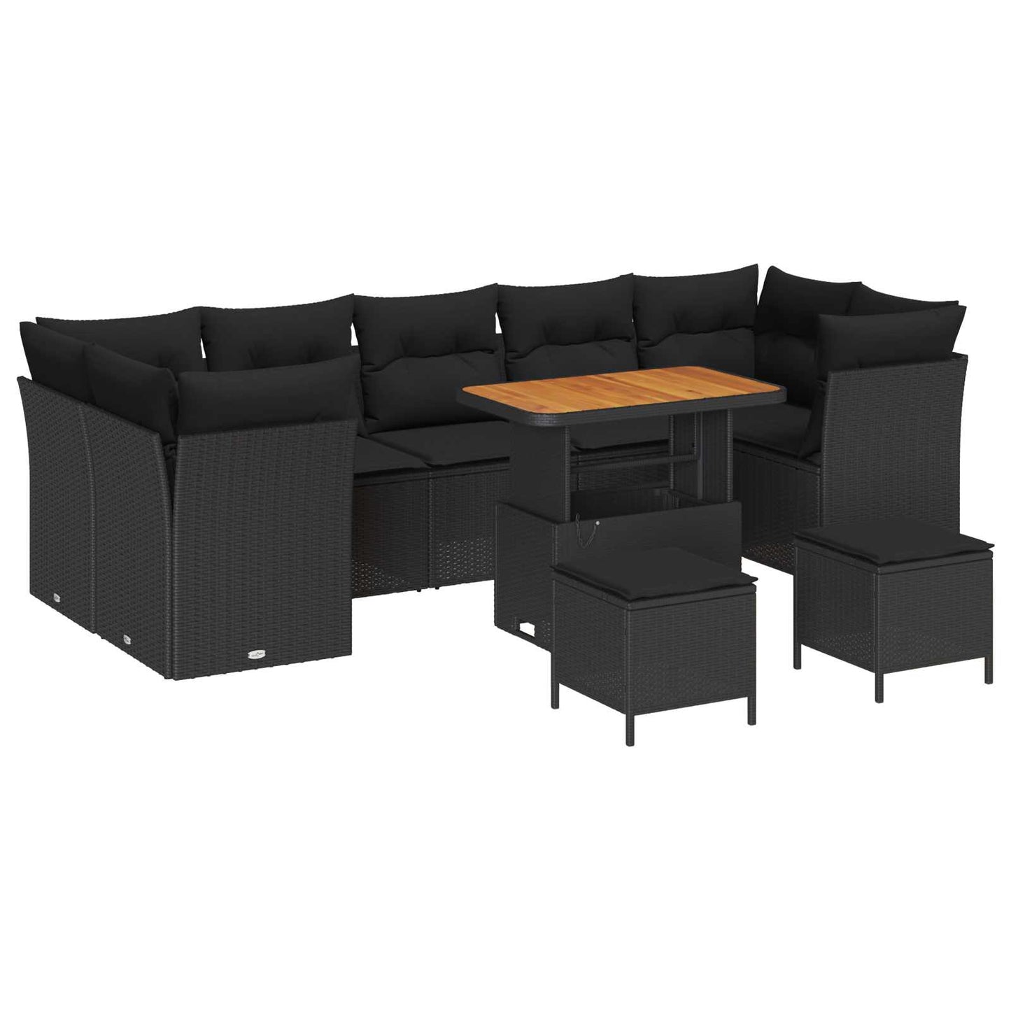 Set Divano da Giardino con cuscino 10 pcs Nero | homemem39