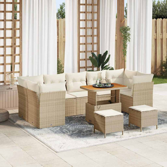 Set Divano da Giardino con cuscino 10 pcs beige e panna