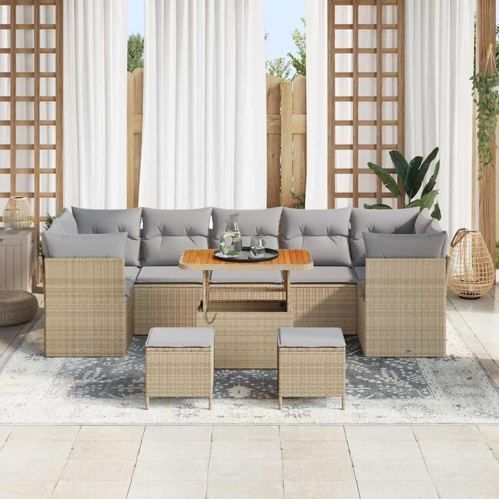 Set Divano da Giardino con cuscino 10 pcs beige e grigio chiaro | homemem39