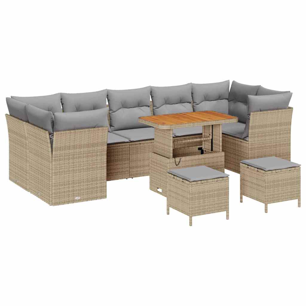 Set Divano da Giardino con cuscino 10 pcs beige e grigio chiaro | homemem39