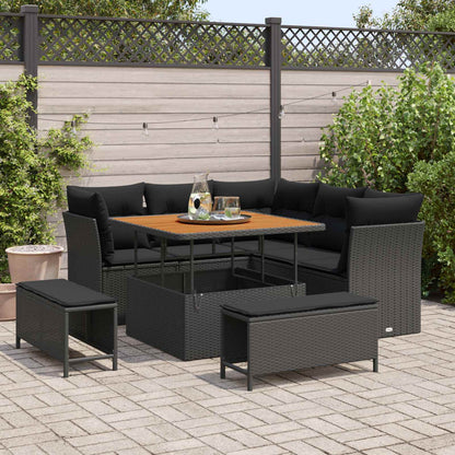 Set Divano da Giardino 8 pz 5-Numero di posti Nero polyrattan
