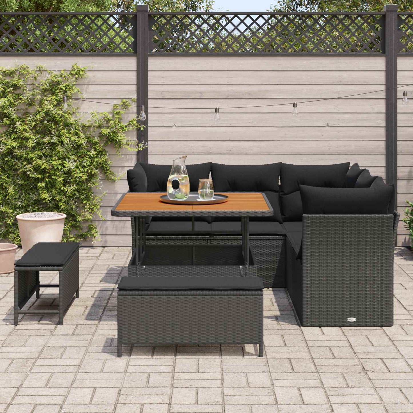 Set Divano da Giardino 8 pz 5-Numero di posti Nero polyrattan