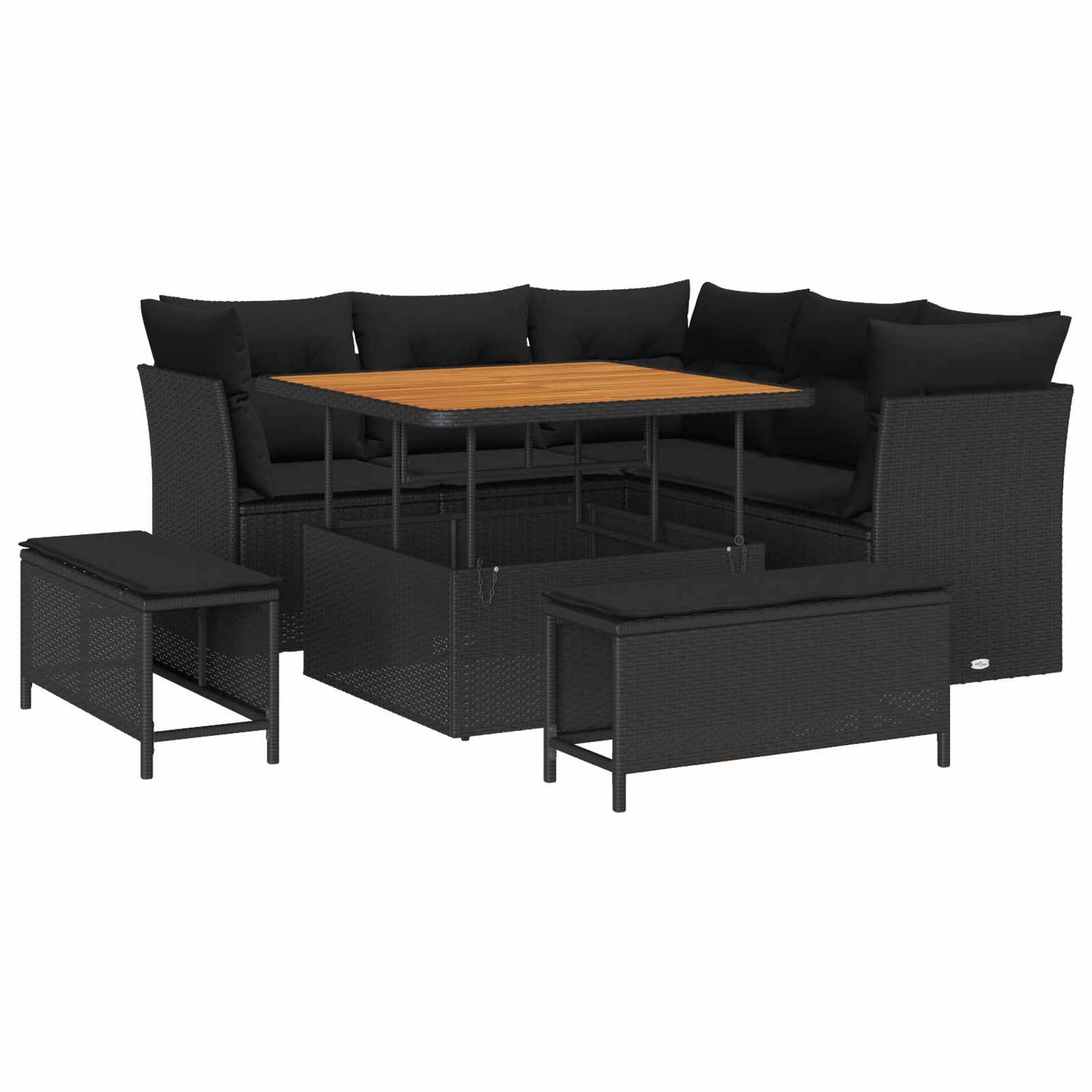 Set Divano da Giardino 8 pz 5-Numero di posti Nero polyrattan