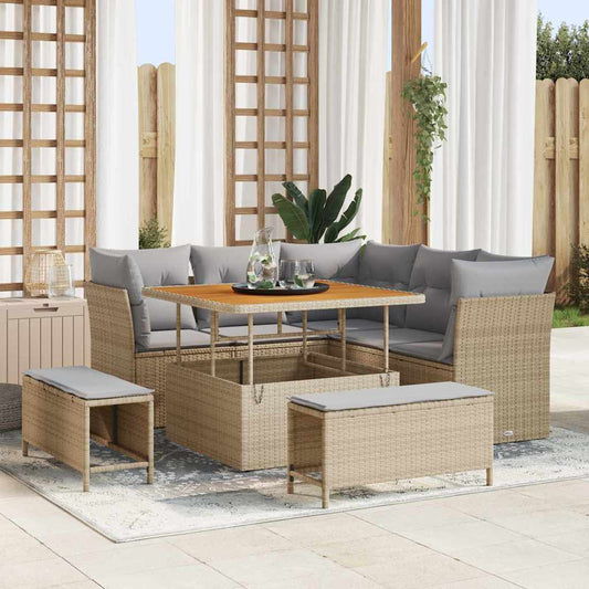 Set Divano da Giardino con cuscino 8 pcs beige e grigio chiaro