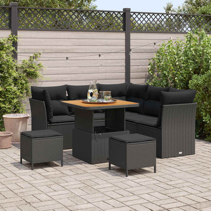 Set Divano da Giardino 8 pz 5-Numero di posti Nero polyrattan