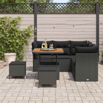 Set Divano da Giardino 8 pz 5-Numero di posti Nero polyrattan