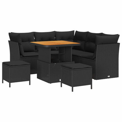 Set Divano da Giardino 8 pz 5-Numero di posti Nero polyrattan